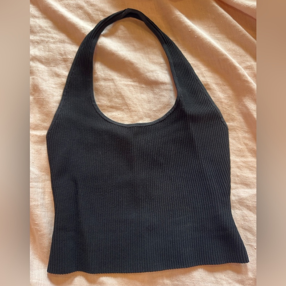 ♥️Women’s Black Knit Halter Sleeveless Crop Tank Top